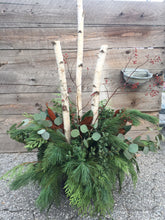 Load image into Gallery viewer, Winter Planter with Birch poles at Fleuristic Flowers Gift Shop Guelph
