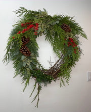 Load image into Gallery viewer, Custom Grapevine Wreath with Fresh Greens
